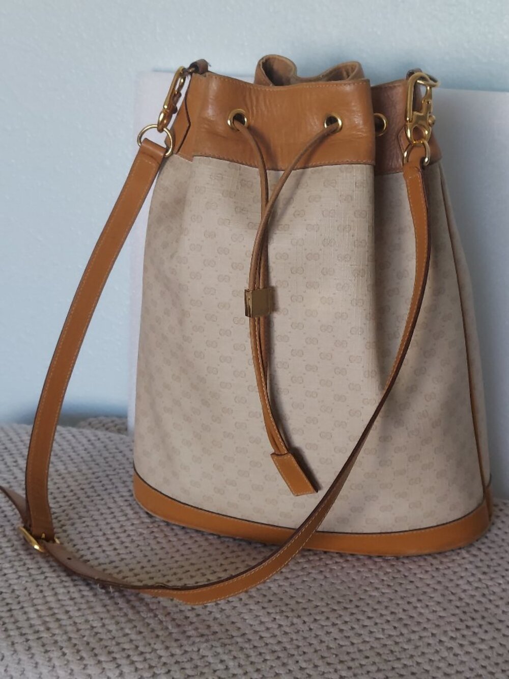 1980s Vintage Gucci Micro GG Monogram Drawstring Bucket Bag – As-Is
